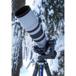 Leofoto-2-way-panheads-PG-2S-Gimbal-11 Leofoto PG-2S 2-weg kantelkop in gebruik met telelens op statief tijdens winterse buitensessie.