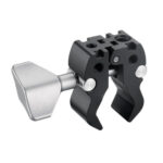 Leofoto MC-40 klem bovenaanzicht van zwarte statiefklem met antislipbekken en meerdere 1/4- en 3/8-inch schroefgaten voor accessoires.