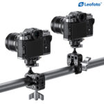 Leofoto MC-60 klem close-up gemonteerd op vlak profiel met magic arm en camera in horizontale positie.