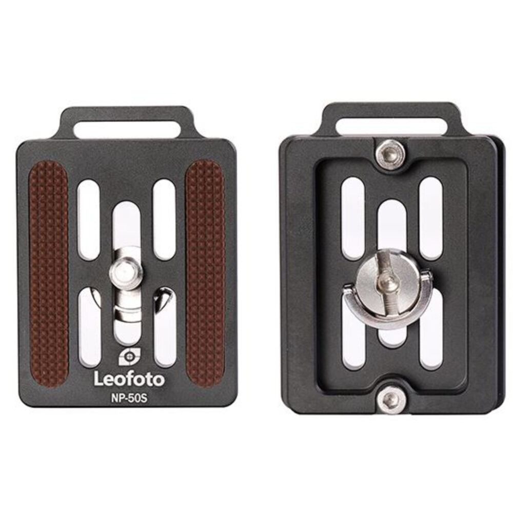 Leofoto EB-36 statiefkogelkop NP-50S snelwisselplaten voor- en achterzijde met rubber inlays en 1/4-inch schroef.