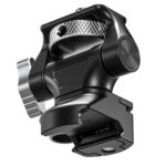 Leofoto FM-01 monitorhouder zijaanzicht met knurling klemring en vaste kooi‑klem onderzijde.