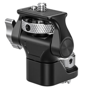 Leofoto FM-02 monitorhouder zijaanzicht met knurling klemring en stevige aluminium behuizing.