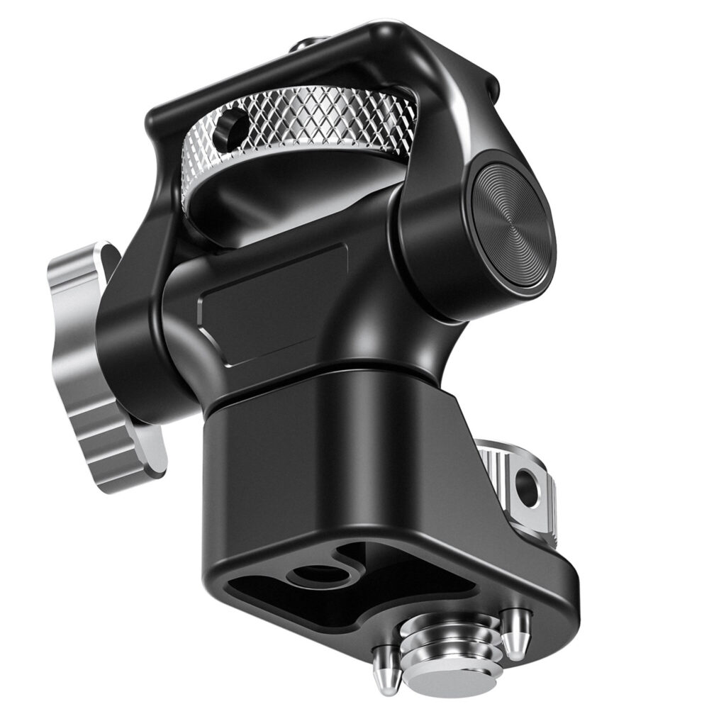 Leofoto FM-02 monitorhouder onderaanzicht met ARRI-locating basis en 1/4-inch montageopening.