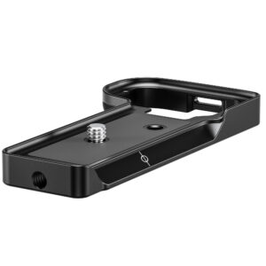 Leofoto LPS-ZV-E10II handgreep bovenaanzicht van zwarte bodemplaat met Arca-Swiss groeven en cameraschroef.