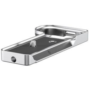 Leofoto LPS-ZV-E10II handgreep zilver bovenaanzicht van grip met centrale cameraschroef en Arca-Swiss groeven.