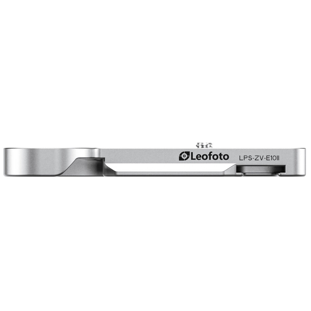 Leofoto LPS-ZV-E10II handgreep zilver zijaanzicht van slanke basis met Leofoto-logo en typeaanduiding.