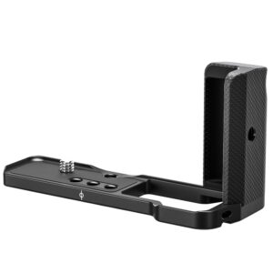Leofoto ZV-1F handgreep schuinaanzicht van bodemplaat met textuurgreep en 1/4-inch schroef voor montage onder de camera.
