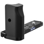 Leofoto ZV-1F handgreep close-up van hoge ergonomische grip met stippenstructuur en zijkant van de bodemplaat.