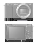 Leofoto ZV-E10 handgreep gemonteerd onder een Sony ZV-E10 camera als voorbeeldtoepassing met extra grip.