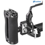Leofoto CH-7-3 cameracage productafbeelding met hoogte-aanduiding van 80 millimeter naast de handgreep en montageblok.