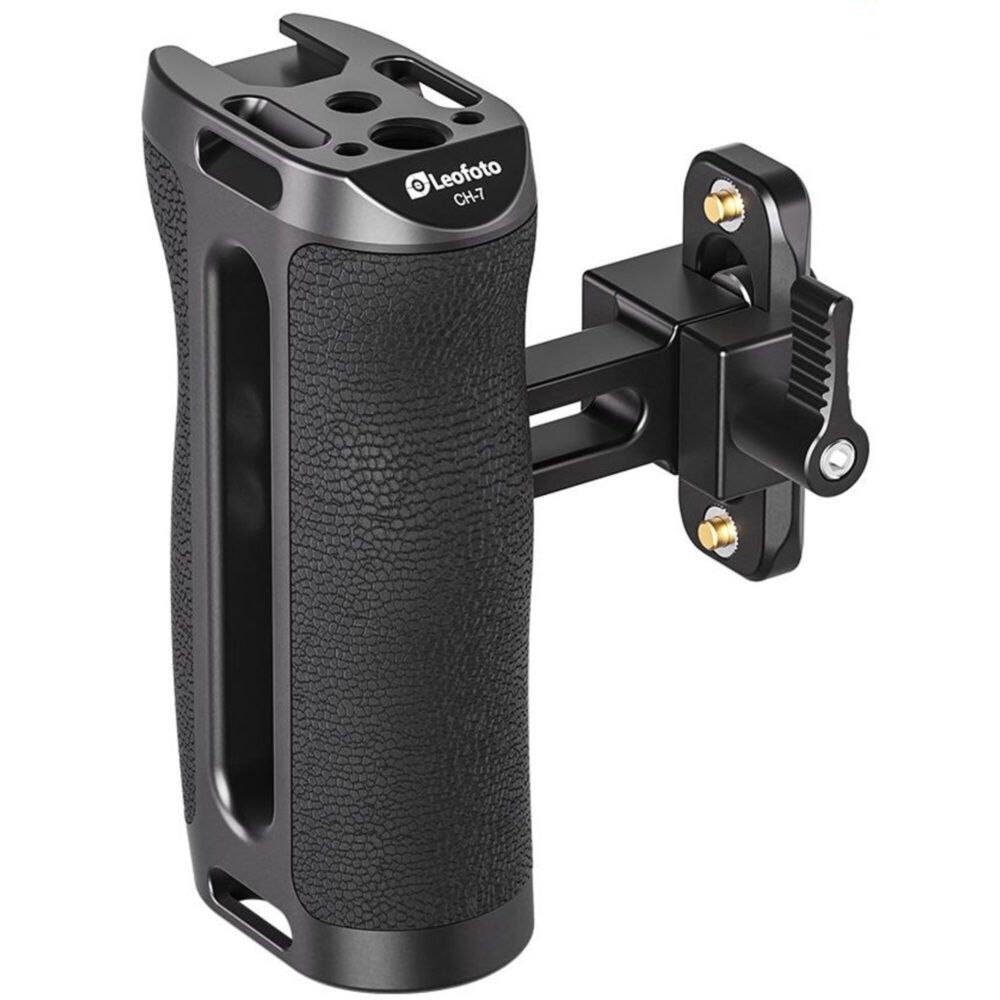 Leofoto CH-7-1 cameracage handgreep zijaanzicht met diepe grip en zachte siliconen bekleding.