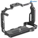 Leofoto LPF-X-H2 cameracage zijaanzicht met open rechterzijde en diverse 1/4-inch schroefgaten.