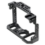 Leofoto Z6/Z7 cameracage zijaanzicht met bovenplaat vol 1/4-inch en 3/8-inch schroefgaten voor accessoires.
