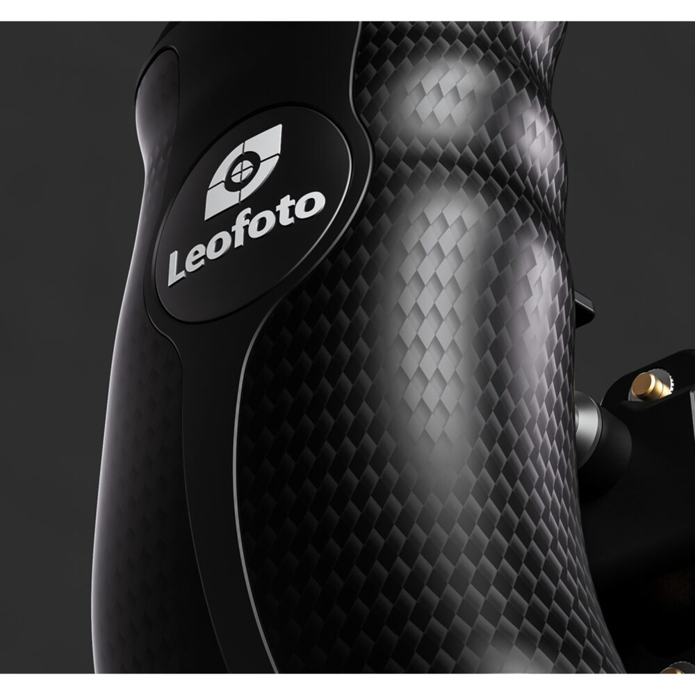 Leofoto CH-5R cameracage handgreep rechts gemonteerd op cameracage naast camera body op donkere achtergrond.