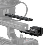 Leofoto FX3-XLR cameracage bovenhandgreep gemonteerd aan originele Sony XLR-module op transparante camerabody.