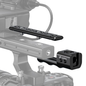 Leofoto FX3-XLR cameracage bovenhandgreep gemonteerd aan originele Sony XLR-module op transparante camerabody.