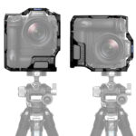 Leofoto Z8 cameracage met Nikon Z8 in horizontale en verticale stand op statiefkoppen met Arca-Swiss klemming.