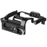 Leofoto X-H2(s) cameracage onderaanzicht met uitsparing voor batterijgreep en Arca-Swiss profiel.