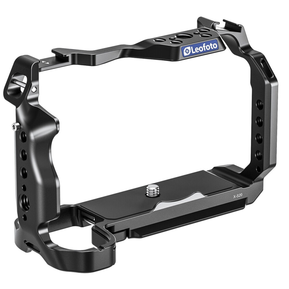 Leofoto X-S20 cameracage rechterzijaanzicht met meerdere 1/4-inch montagegaten langs de zijkant.