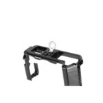 Leofoto LPF-XT4 L-bevestiging bovenaanzicht met statiefplaat, 1/4-inch schroef en bevestigingsoog voor polsriem of draagriem.