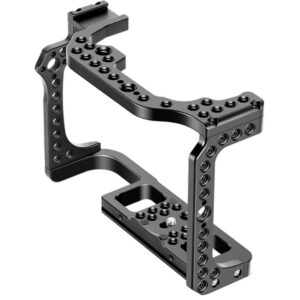 Leofoto EOS R cameracage voor Canon, zijaanzicht van de cameracage met meerdere 1/4-inch montagegaten boven en onder.