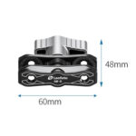 Leofoto AM-8 scharnierende arm productafbeelding frontaal met ingetekende afmetingen 50x48mm van het basisgewricht.