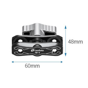 Leofoto AM-8 scharnierende arm productafbeelding frontaal met ingetekende afmetingen 50x48mm van het basisgewricht.