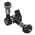 Leofoto AM-5 Scharnierende Arm productweergave van compact gevouwen arm met kogelgewrichten.