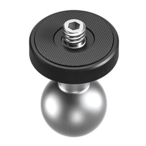 Leofoto AM-8-6 scharnierende arm bovenaanzicht van steunplaat met 1/4 inch schroef op aluminium kogelgewricht.