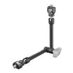 Leofoto AM-4 scharnierende arm in L-vormige werkpositie met 3/8-inch aansluitingen en zilverkleurige klemknop.