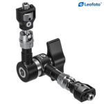 Leofoto AM-5 scharnierende arm detailweergave van scharnier met draaisluiting en aluminium constructie.