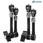 Leofoto AM-6 KIT Scharnierende Arm twee varianten rechtop opgesteld met verschillende adapters