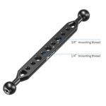 Leofoto AM‑8‑1 scharnierende lange arm zijaanzicht met markering van 3/8- en 1/4-inch schroefdraden.