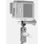Leofoto AM-8-10 scharnierende arm bevestigd aan AM-8-systeem met gemonteerde GoPro-actioncamera.