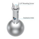 Leofoto AM‑8‑11 scharnierende productweergave met markering van 1/4-inch mounting screw en zijgat.