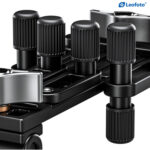 Leofoto WN-02 Raamstatief detailopname van grote ergonomische draaiknoppen voor veilige vergrendeling.