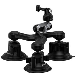 Leofoto LAC-05 zuigstatief zijaanzicht met drie zuignappen en aluminium arm voor actioncam