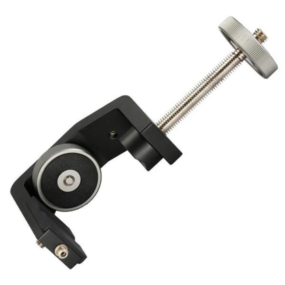 Leofoto MFC-60 klemstatief opengeklapte klem met lange schroef en ronde drukplaat