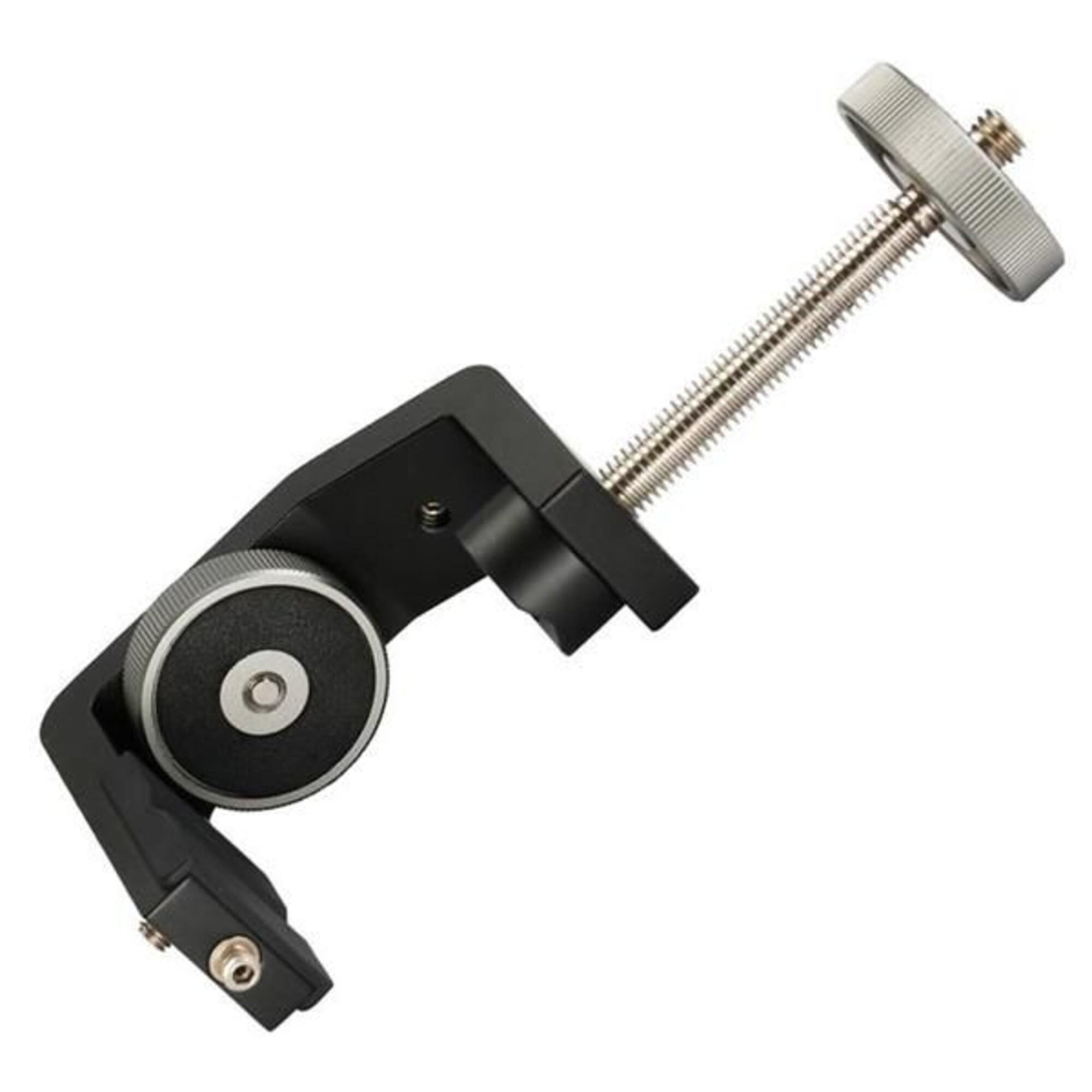 Leofoto MFC-60 klemstatief opengeklapte klem met lange schroef en ronde drukplaat