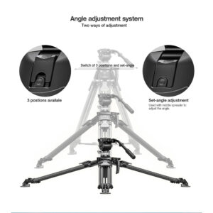 Leofoto LVF-163C + BV-15 Videostatiefset illustratie van de beenverstelling met verschillende spreidstanden.