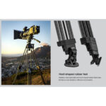 Leofoto LVF-163C + BV-15 Videostatiefset in gebruik op locatie met detail van de dubbelspikes en rubbervoeten.
