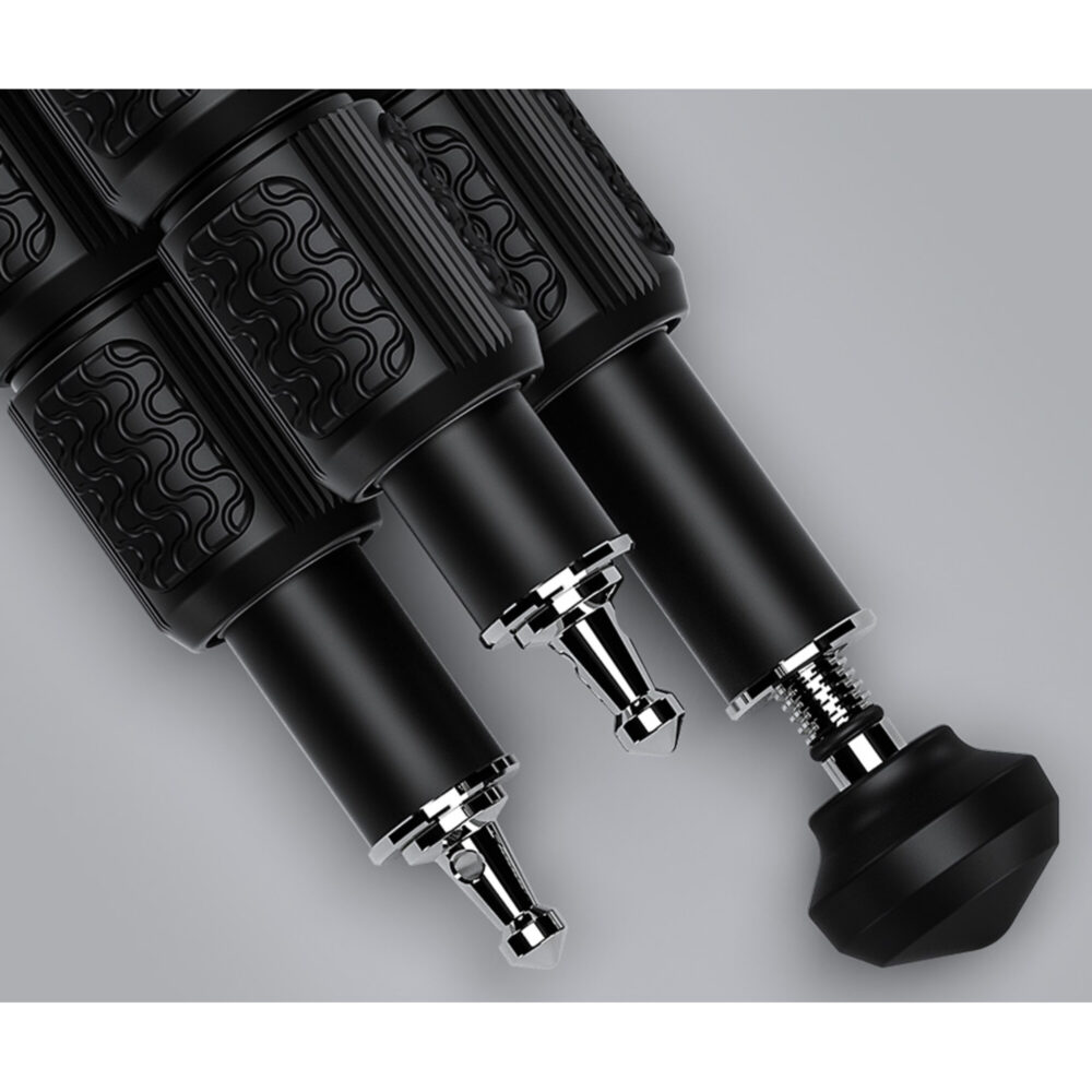 Leofoto LG-284C Tripod detail van verwisselbare statiefvoeten met rubbervoet en roestvrijstalen spikes.