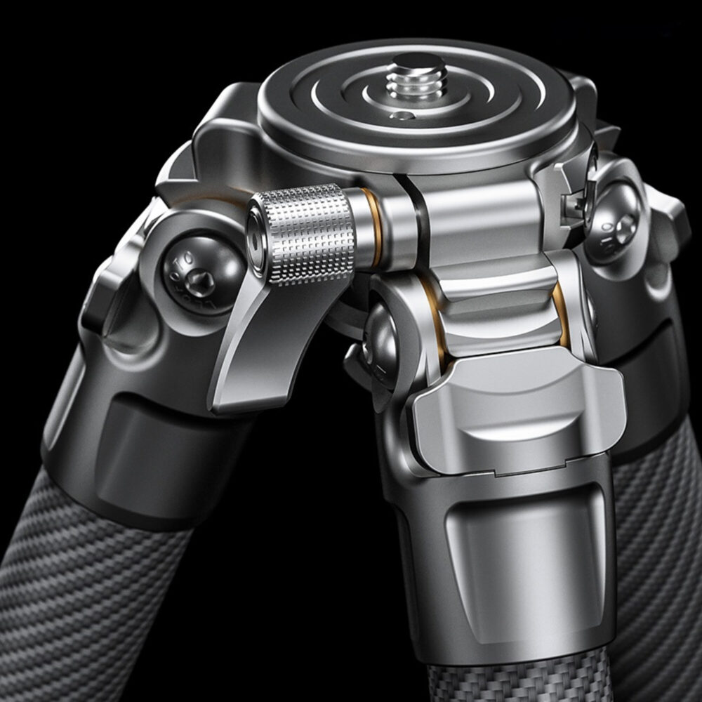 Leofoto LG-324C Tripod close-up van de kop en poten met verstelhoeken en draaiknoppen