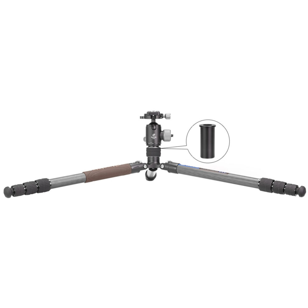Leofoto LX-284CT Tripod laag bij de grond met wijd gespreide poten voor macro.