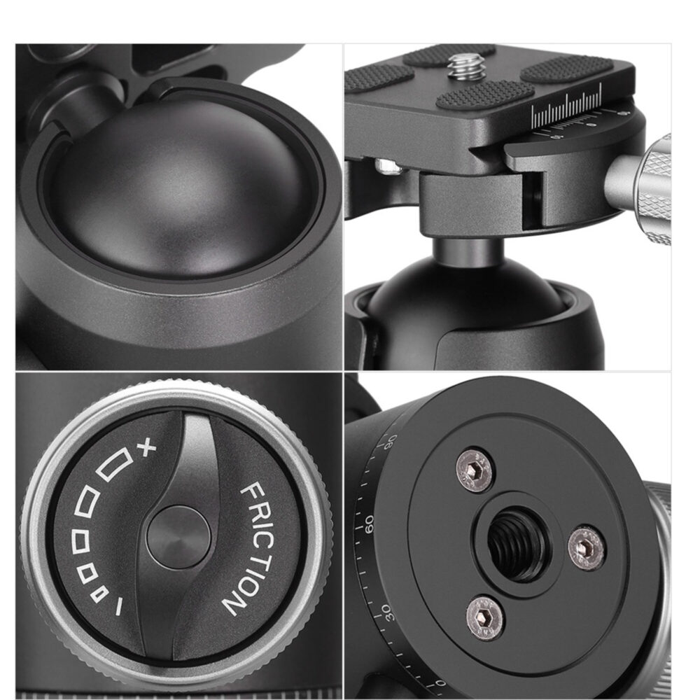 Leofoto LX-324CT Tripod accessoires detail van basisplaat en aansluitingen.