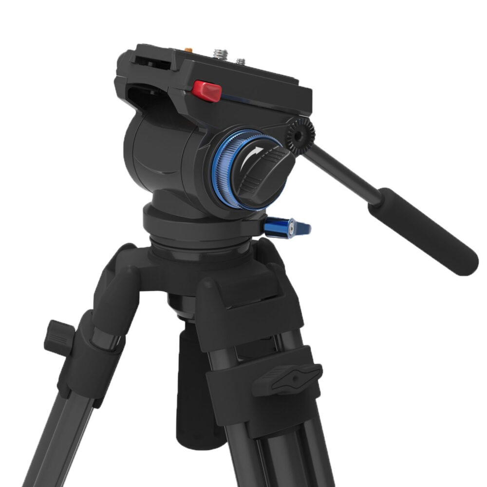 Leofoto VT-10+LF-60 Tripod close-up van VT-10 fluid videokop met panhendel en frictieregeling.