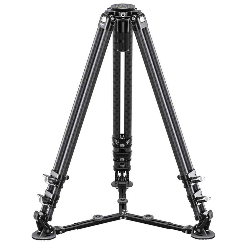 Leofoto LVC-193 Tripod vooraanzicht met midden-spreider en dubbele buispoten.