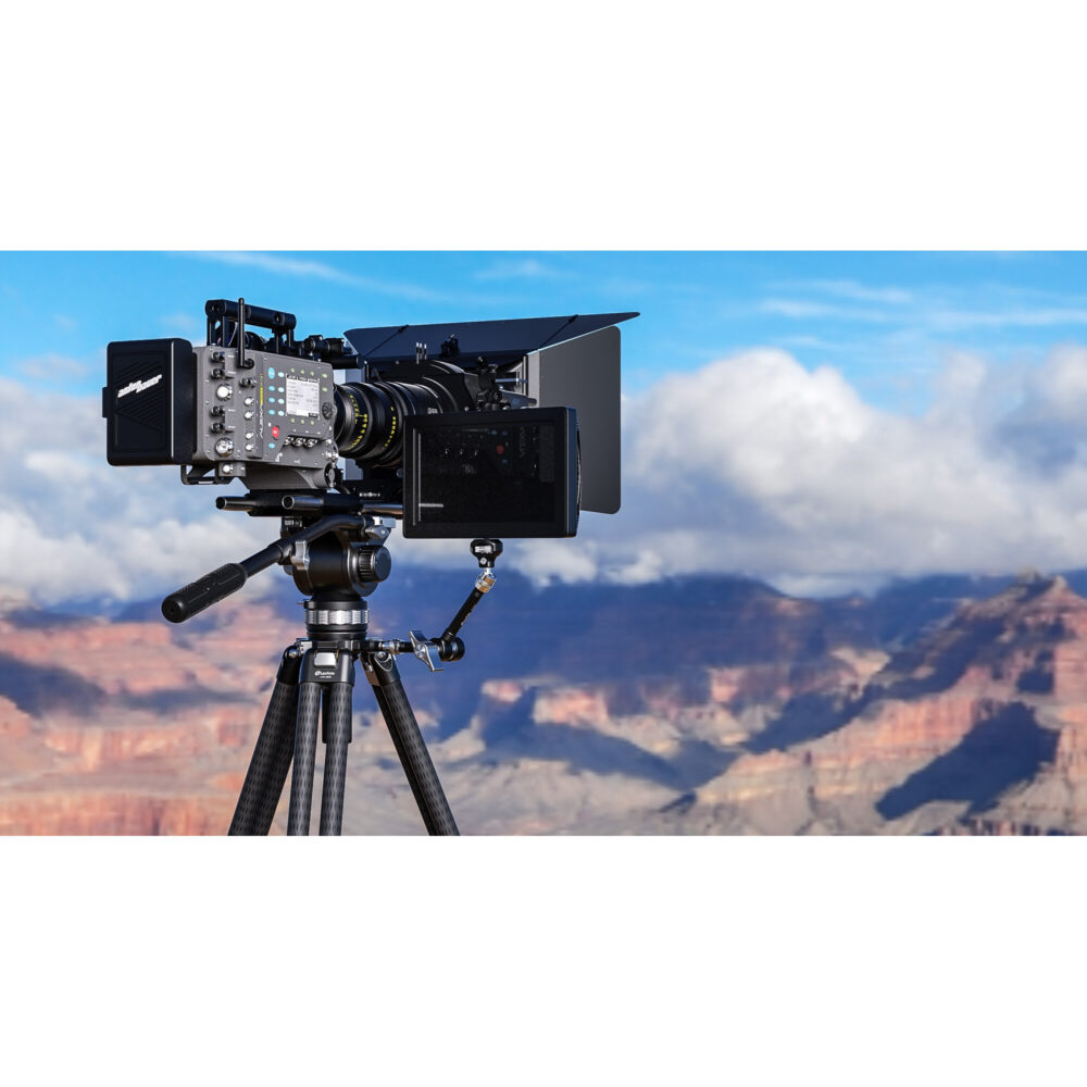 Leofoto LVC-253C Tripod bovenaanzicht van 75mm halfrond en statiefschouder met montagepunten.