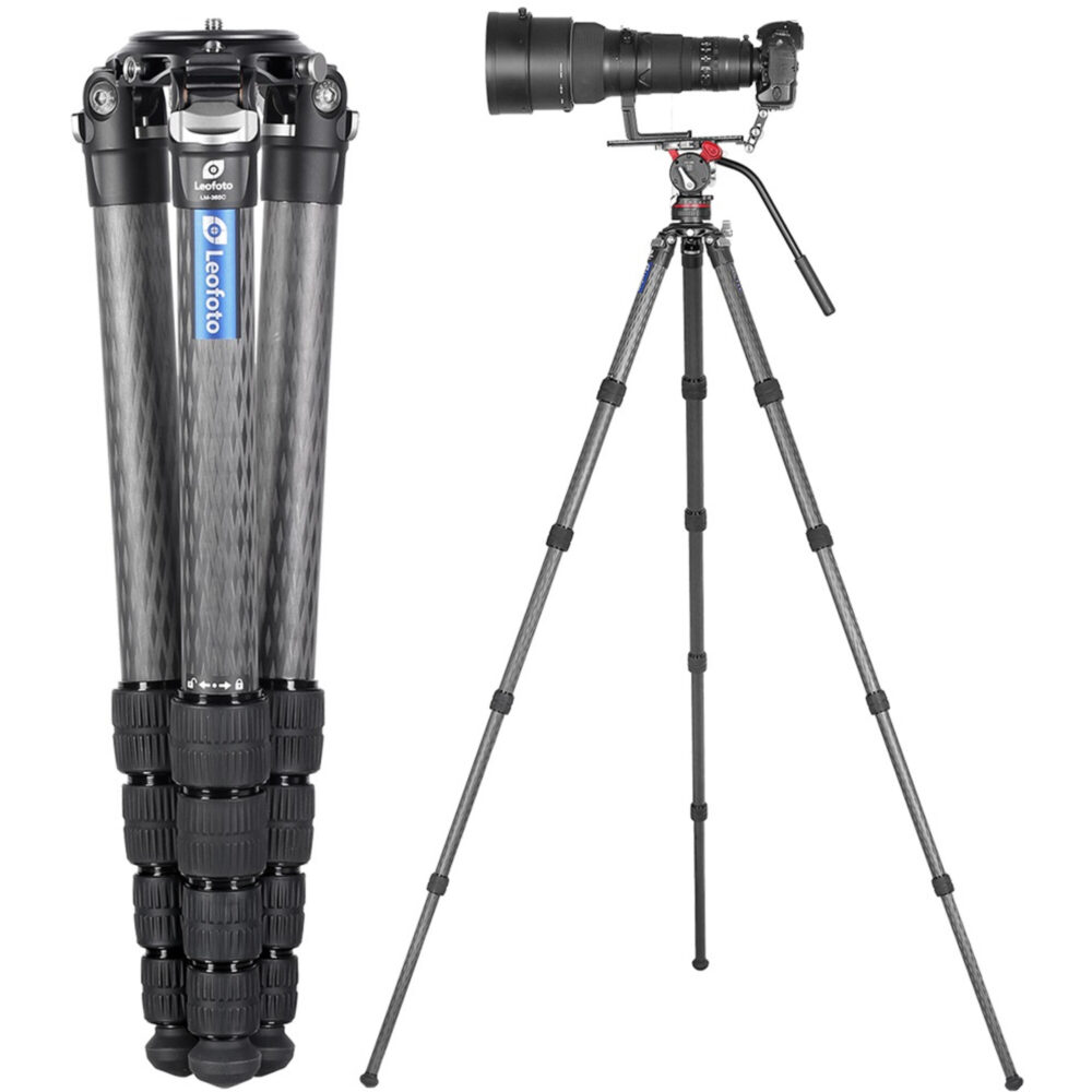 Leofoto LM-365C Tripod detail van carbon poten met draaivergrendelingen.