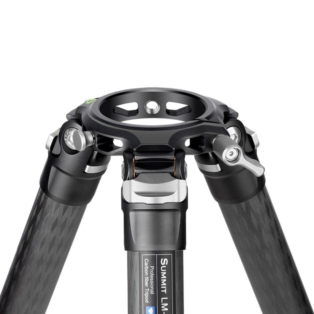 Leofoto LM-402C Tripod close-up van de apex met bevestiging voor verwisselbare topplaat.